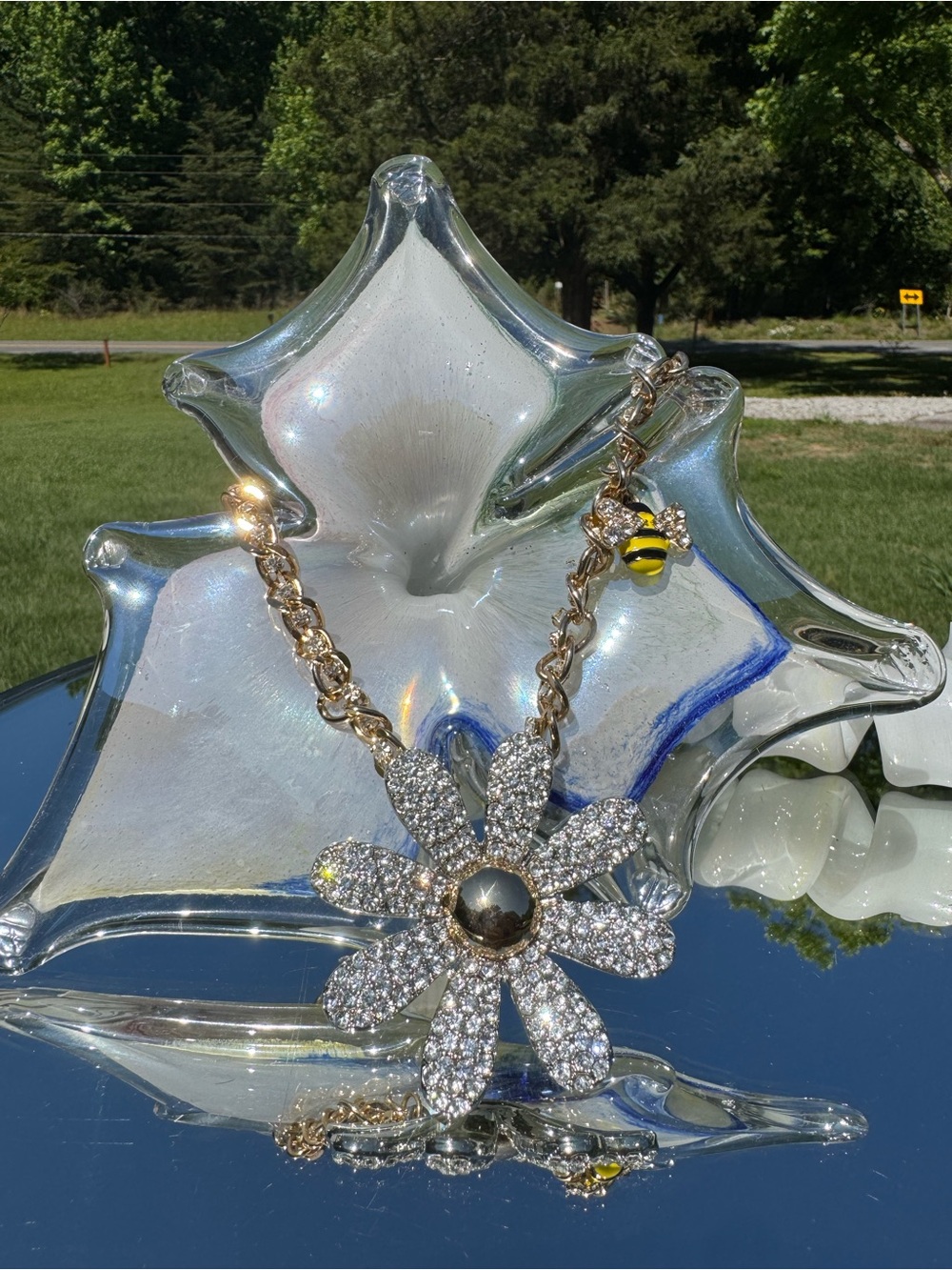Gold-Tone Crystal Daisy Pendant Necklace